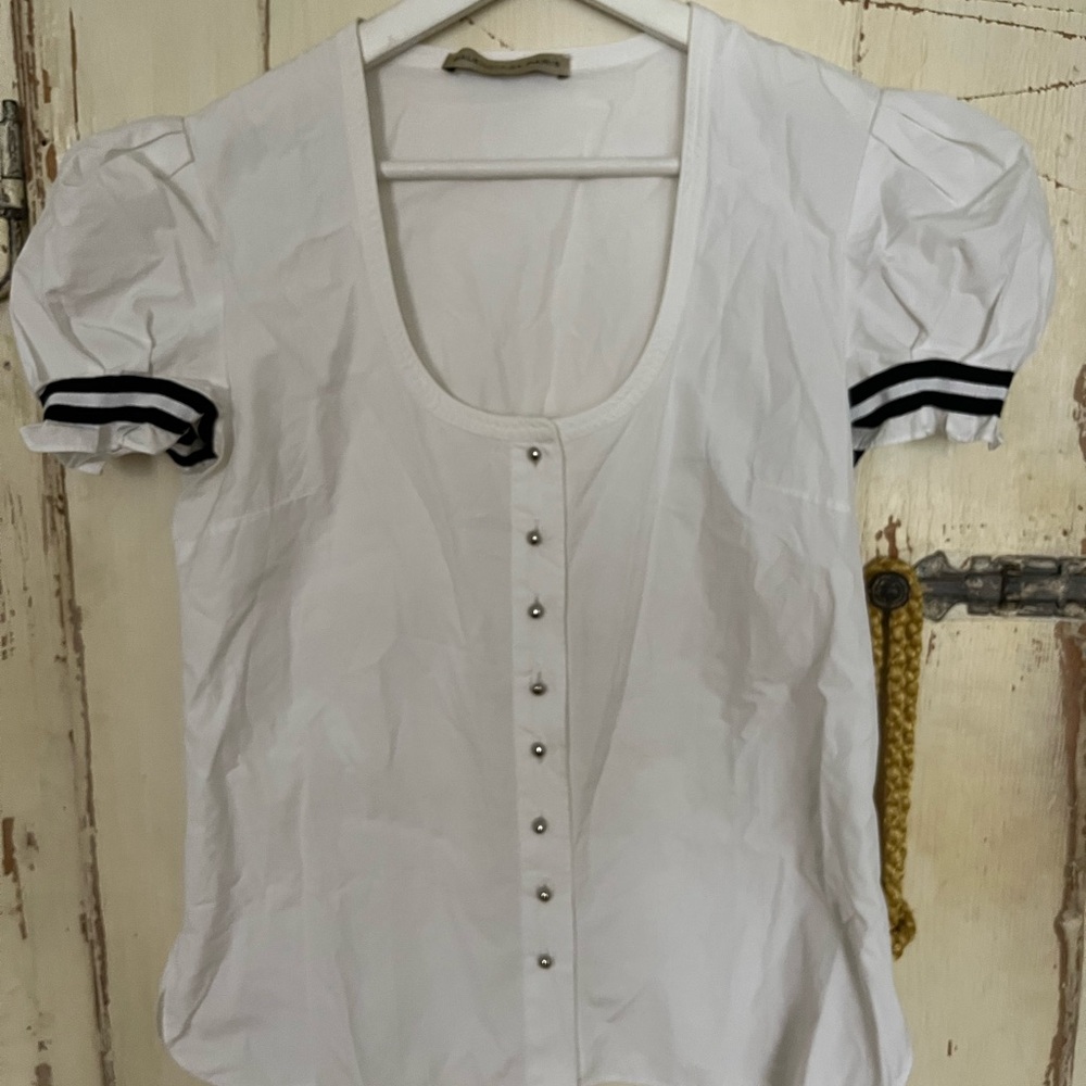 Balenciaga vintage white puff sleeve button front top